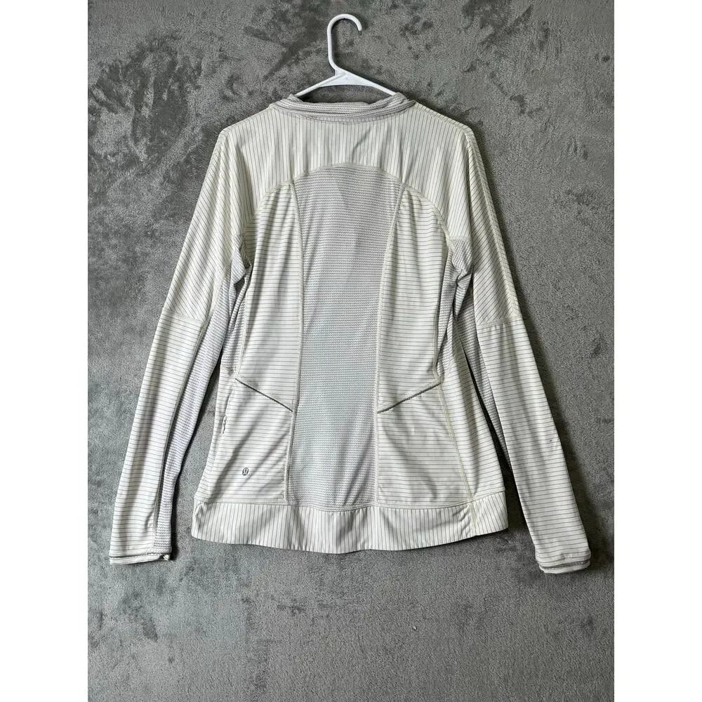 Lululemon Run For Gold 1/2 Zip Pullover Ghost Ivory Stripe Size 12 Athleisure